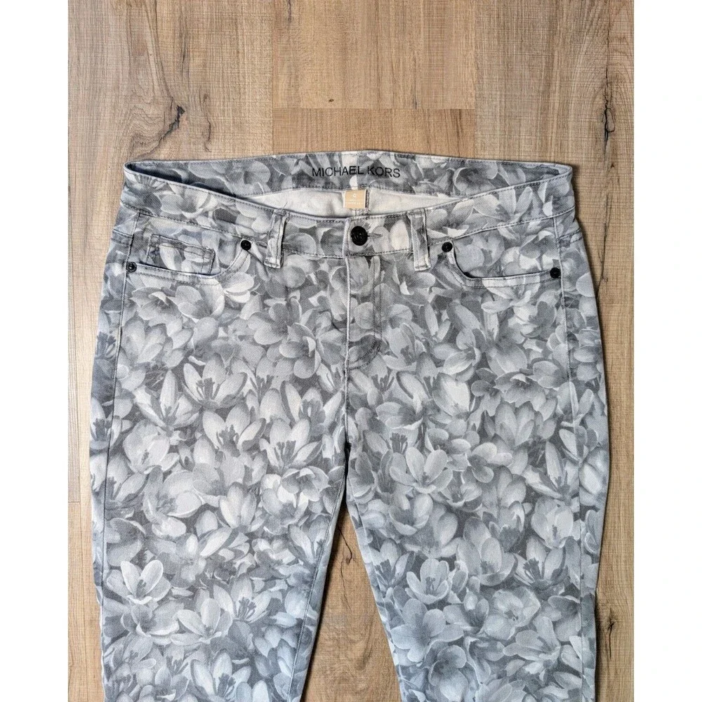 MK Michael Kors Wildflower Floral Skinny Jeans Size 4 Designer Preppy